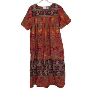 Loungees Floral Midi MuuMuu Womens Petite Size XL Orange Cotton House Dress